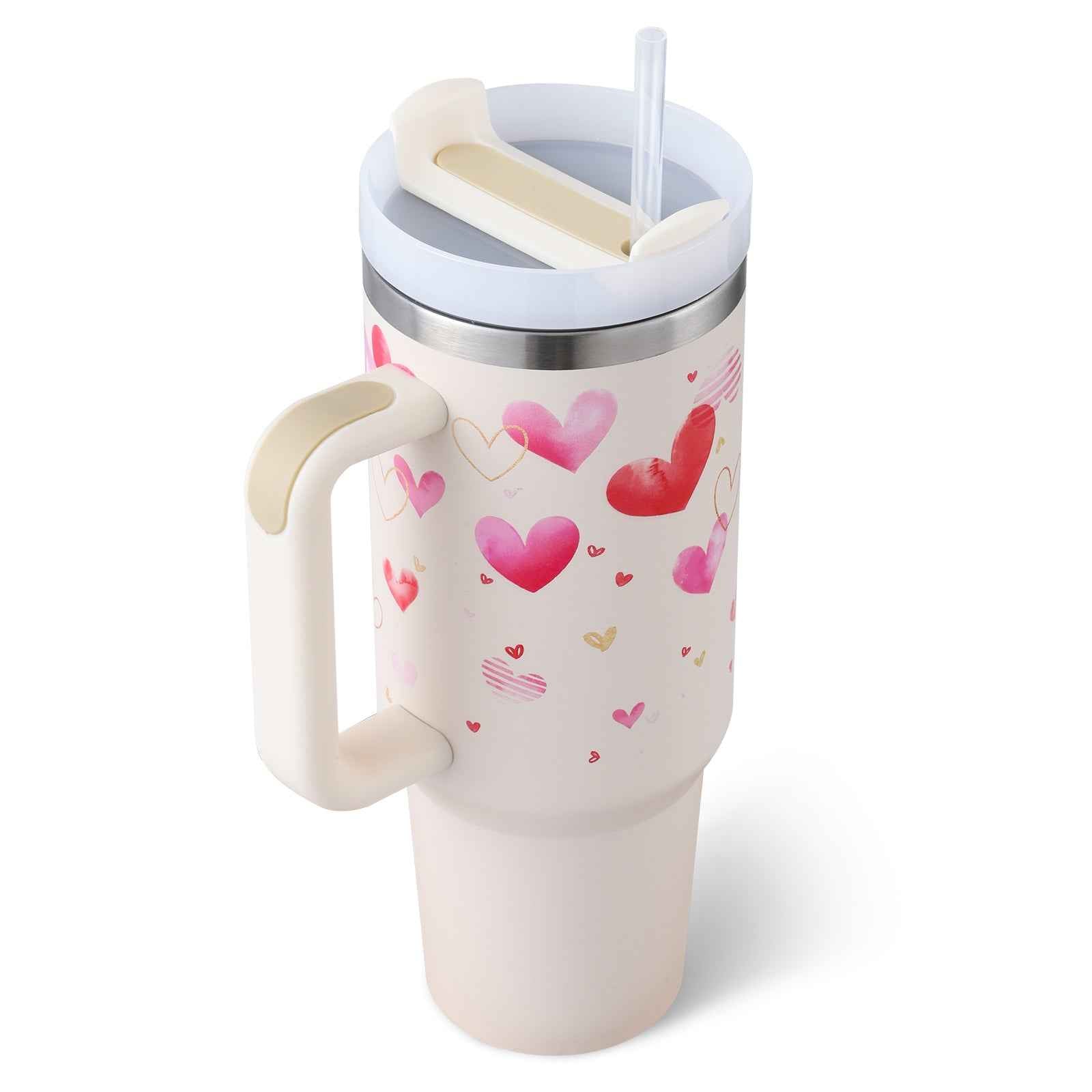 40 oz Insulated Tumbler with Handle & Straw β Stainless Steel Leak-Proof Travel Coffee Cup for Gym, Car & Office