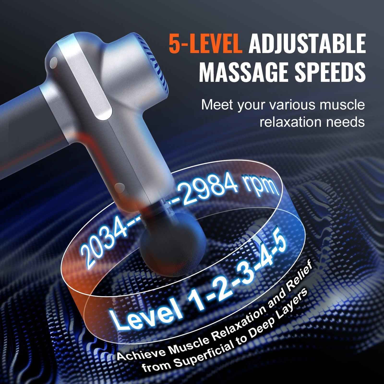 Deep Tissue Percussion Massage Gun — Quiet Handheld Fascia Gun for Muscle Recovery, Back Pain, Sciatica & Sports Relief | 5 Speeds, 6 Heads & Long Battery Life