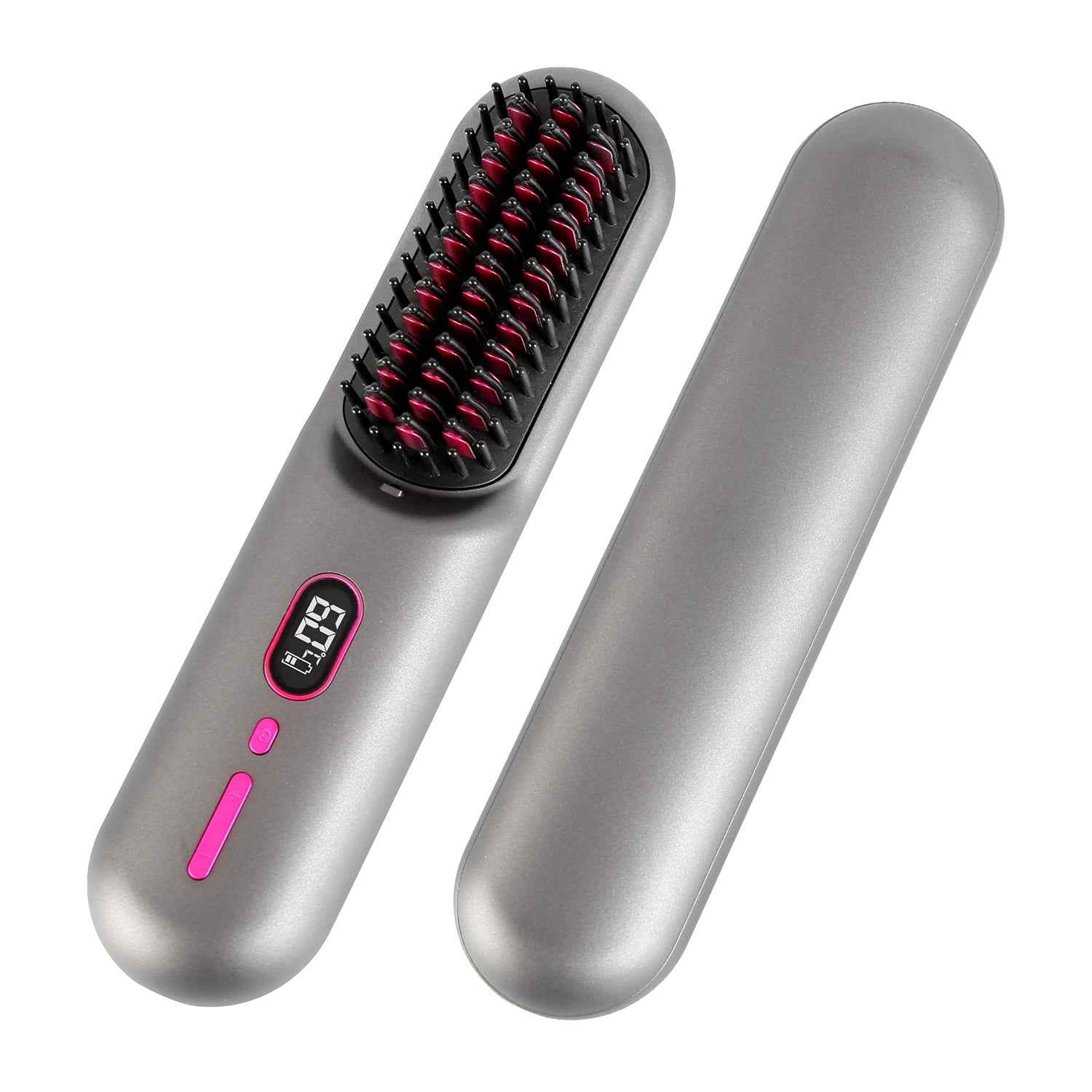 Cordless Hair Straightener Brush — Rechargeable Negative Ion Styling Comb with 12 Heat Settings, LCD Display & Anti-Scald Protection