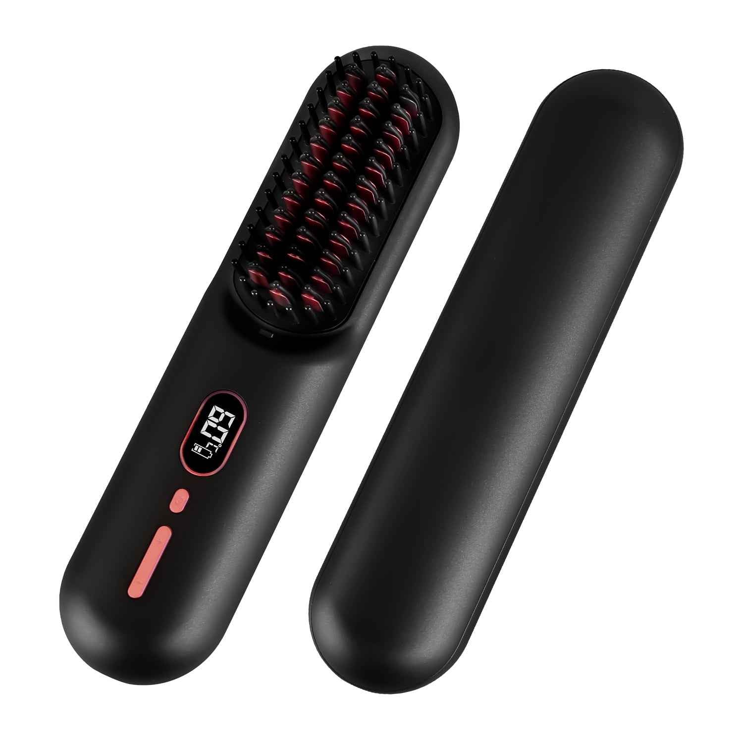 Cordless Hair Straightener Brush — Rechargeable Negative Ion Styling Comb with 12 Heat Settings, LCD Display & Anti-Scald Protection