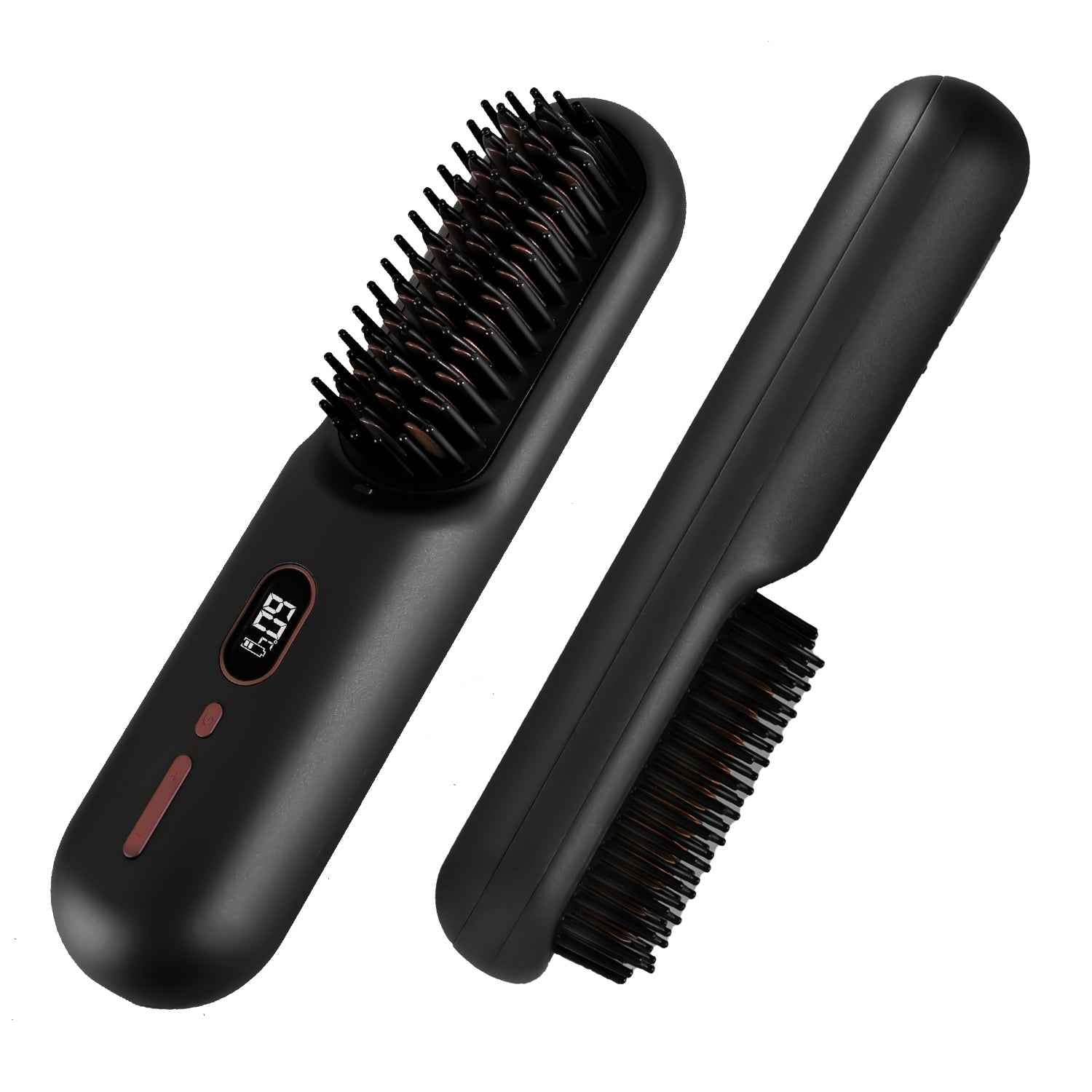 Cordless Hair Straightener Brush — Rechargeable Negative Ion Styling Comb with 12 Heat Settings, LCD Display & Anti-Scald Protection
