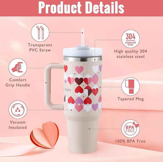 40 oz Insulated Tumbler with Handle & Straw β Stainless Steel Leak-Proof Travel Coffee Cup for Gym, Car & Office