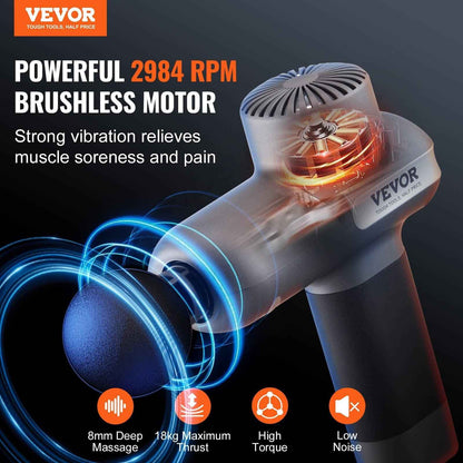 Deep Tissue Percussion Massage Gun — Quiet Handheld Fascia Gun for Muscle Recovery, Back Pain, Sciatica & Sports Relief | 5 Speeds, 6 Heads & Long Battery Life