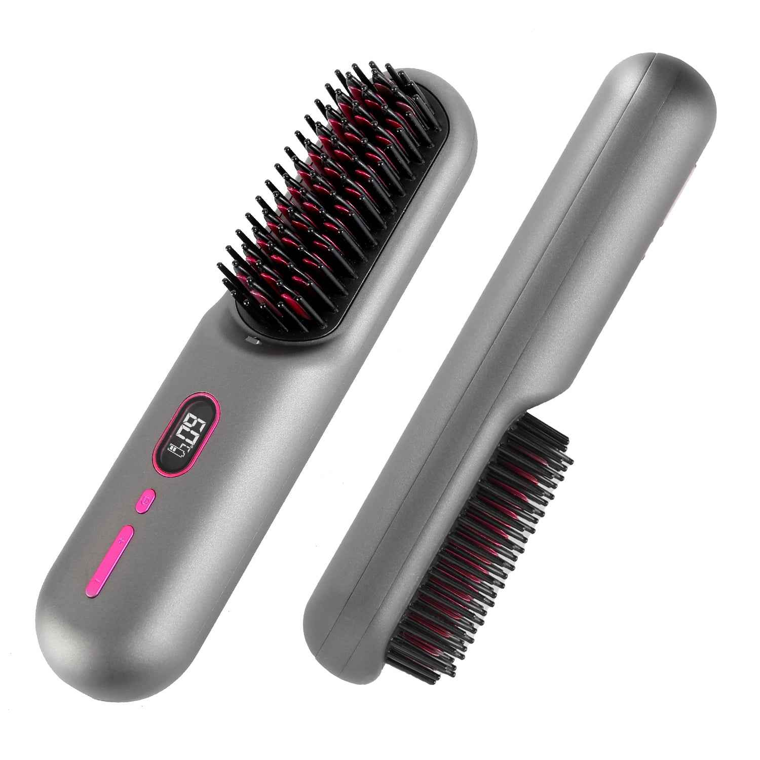 Cordless Hair Straightener Brush — Rechargeable Negative Ion Styling Comb with 12 Heat Settings, LCD Display & Anti-Scald Protection
