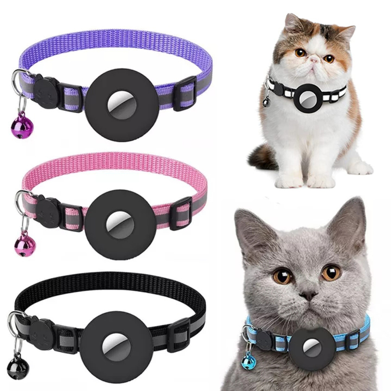 Reflective Dog & Cat Collar with AirTag Holder — Waterproof Nylon GPS Tracking Collar for Pets | Safe Night Walks