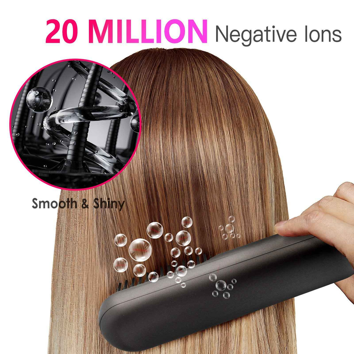 Cordless Hair Straightener Brush — Rechargeable Negative Ion Styling Comb with 12 Heat Settings, LCD Display & Anti-Scald Protection